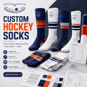 Custom hockey socks manufactured by Friend Brothers Sports for clubs schools academies wholesalers and private label sportswear brands