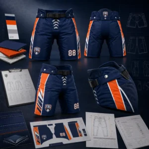 Custom ice hockey pants manufactured by Friend Brothers Sports with reinforced construction, team colors, logo customization, and OEM bulk production for clubs, schools, academies, and private label brands.