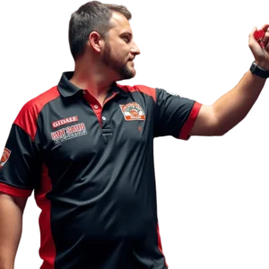 Front view of custom sublimated dart shirt