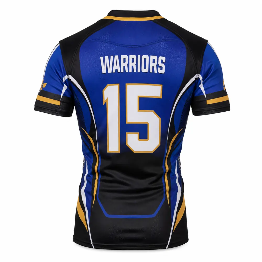 Back view of custom rugby jersey featuring personalized player name and number