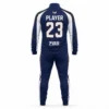 Custom team tracksuit back view with player name, number and sponsor branding