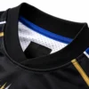 Premium rib-knit collar detail on a custom rugby jersey