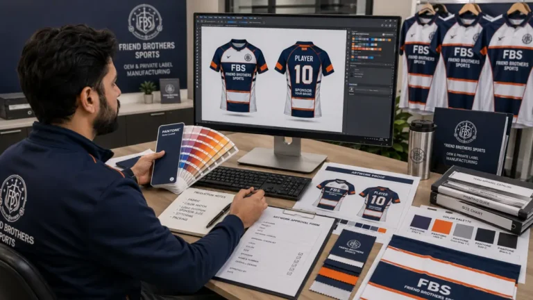 Artwork approval and Pantone colour matching for custom rugby uniforms