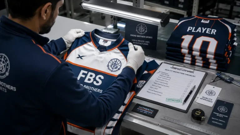Quality inspection of custom rugby jersey during manufacturing