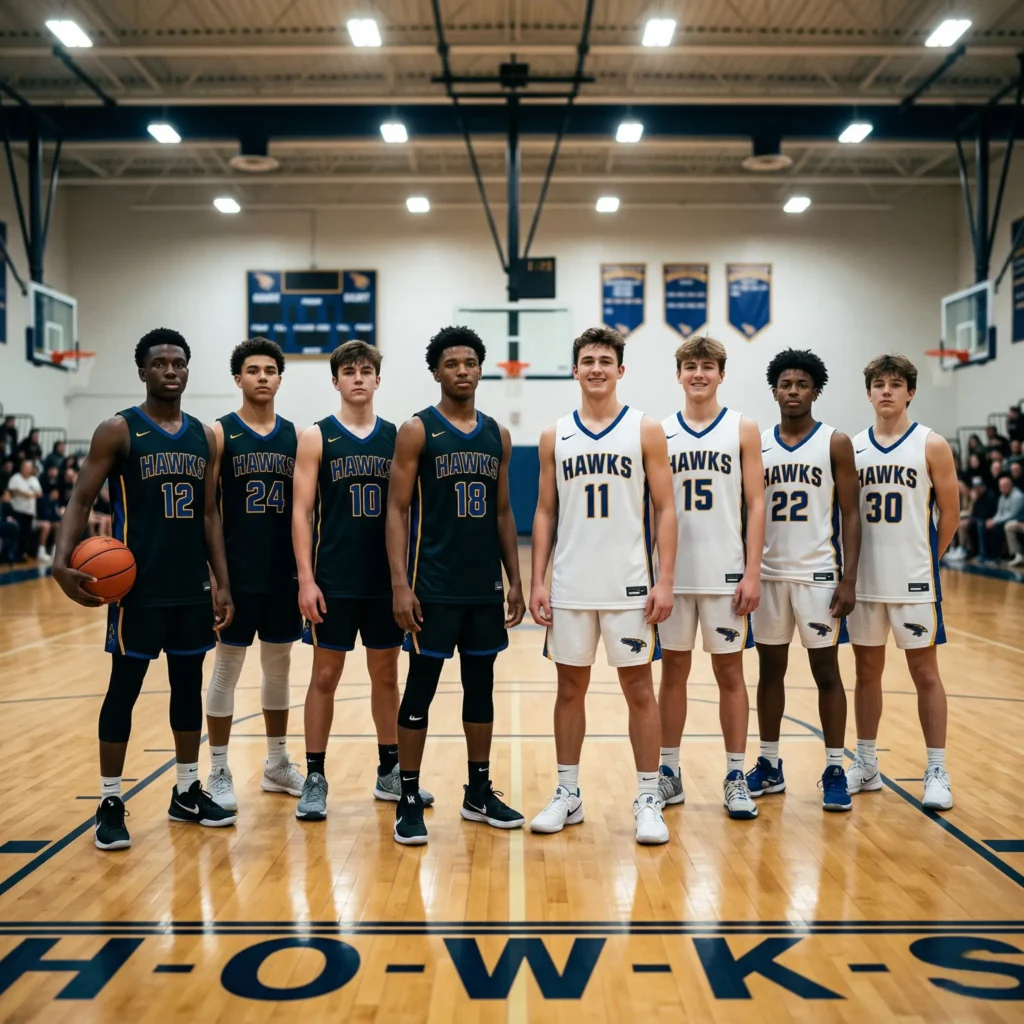youth basketball team wearing reversible basketball uniforms custom design