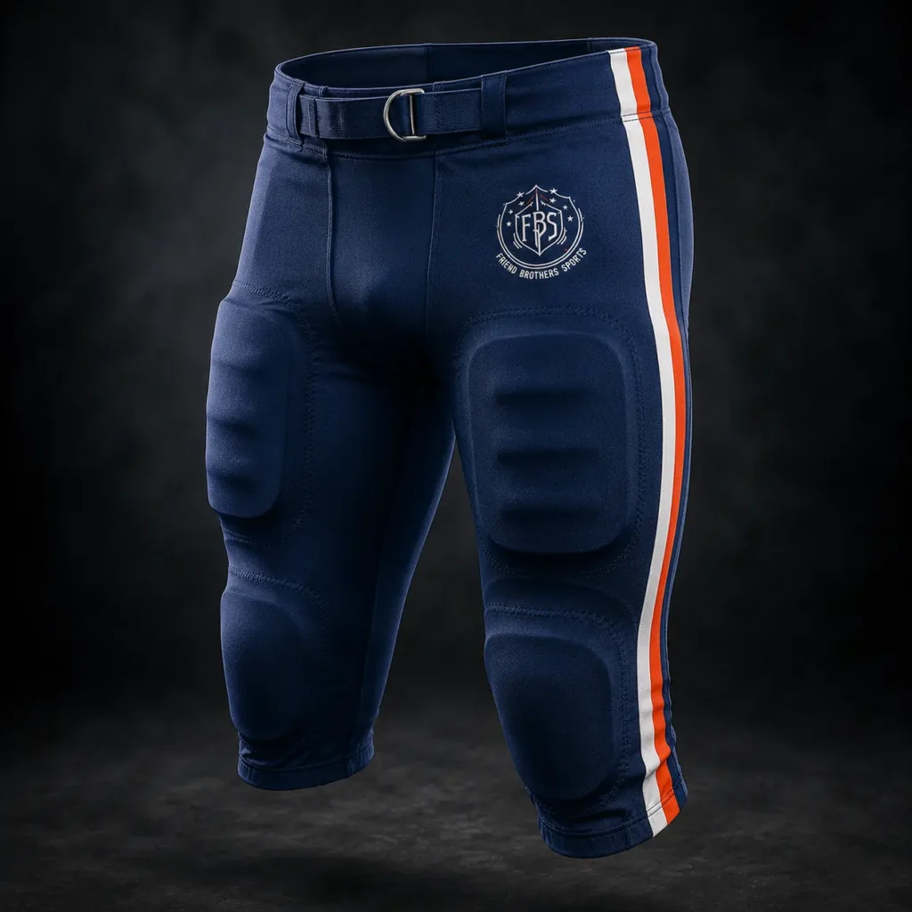Premium custom football pants with durable athletic fabric, reinforced stitching, and professional football uniform design