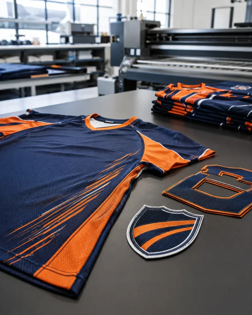 Custom sports uniform printing technologies including sublimation, DTF, embroidery, and vinyl applications