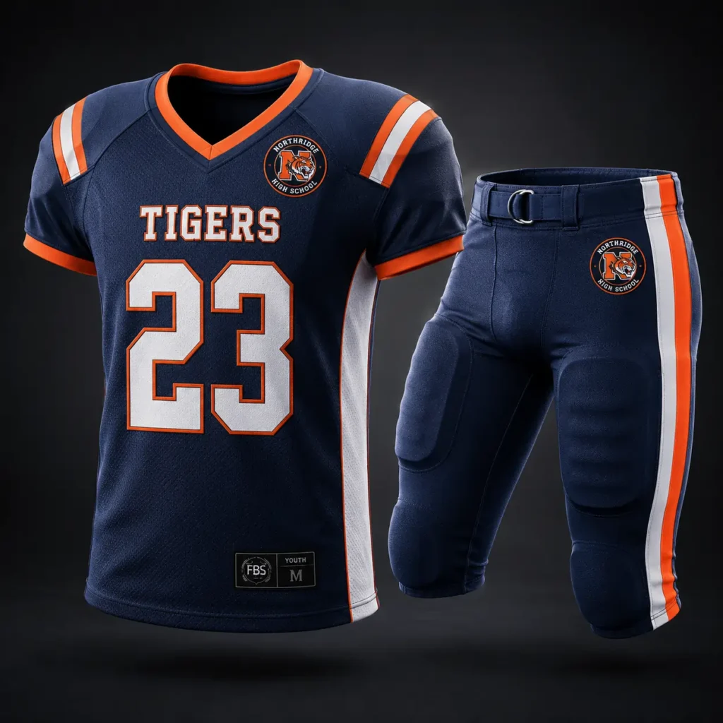 Premium custom youth football uniforms with sublimated jersey and pants designed for schools, academies, junior clubs, and youth football teams