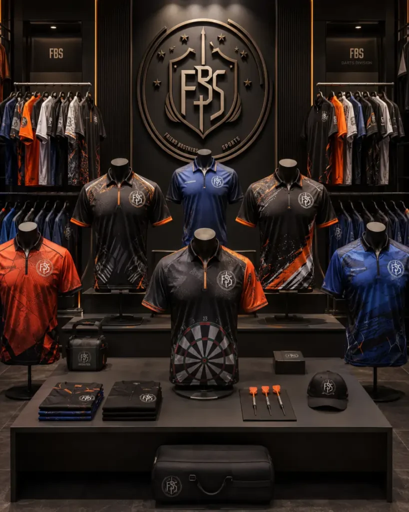 Premium darts shirt catalog featuring sublimated darts jerseys and custom league apparel collections