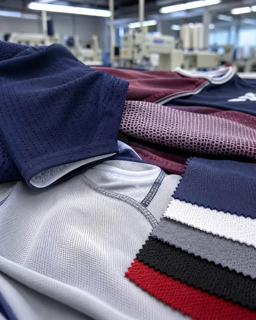 Performance sportswear fabrics with breathable moisture-wicking athletic materials for custom team uniforms
