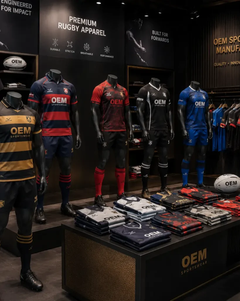 Premium rugby uniform catalog featuring custom rugby jerseys and performance teamwear designs
