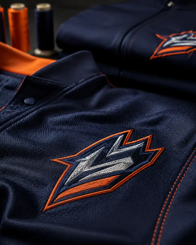 Custom embroidery for sports uniforms with premium stitched team logo detail