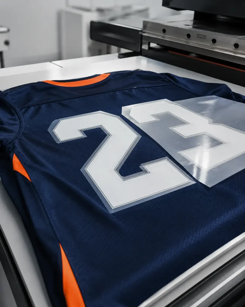 Vinyl printing for sports uniforms with custom jersey number application