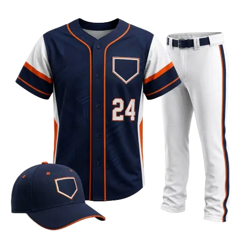 Custom baseball uniform set with jersey pants and cap for team orders