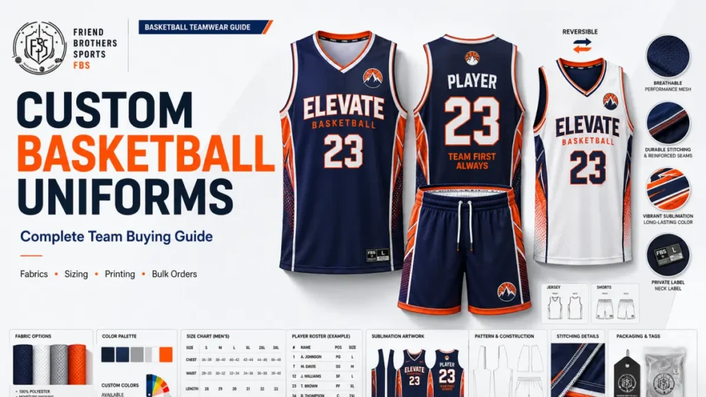 Custom basketball uniforms for teams with jerseys shorts logos numbers and fabric options