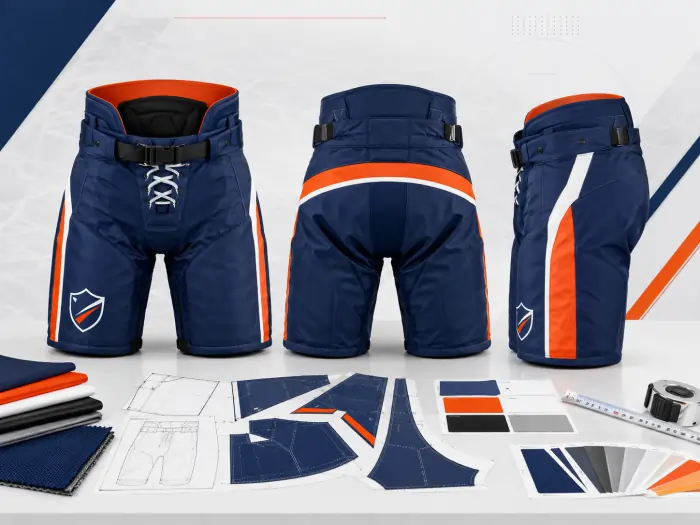 Custom ice hockey pants with team colors logos and reinforced construction