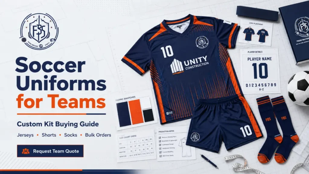 Soccer uniforms for teams with custom jerseys shorts socks logos and bulk kit planning by FBS
