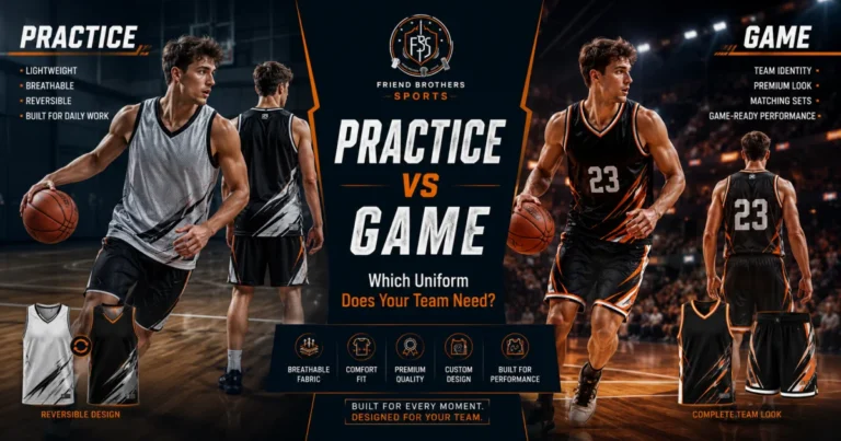 Basketball practice uniforms compared with basketball game uniforms for teams