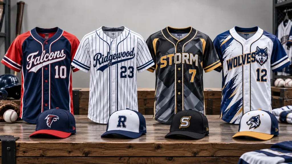 Youth baseball jersey ideas with two-tone, pinstripe, sublimated and mascot-inspired team designs